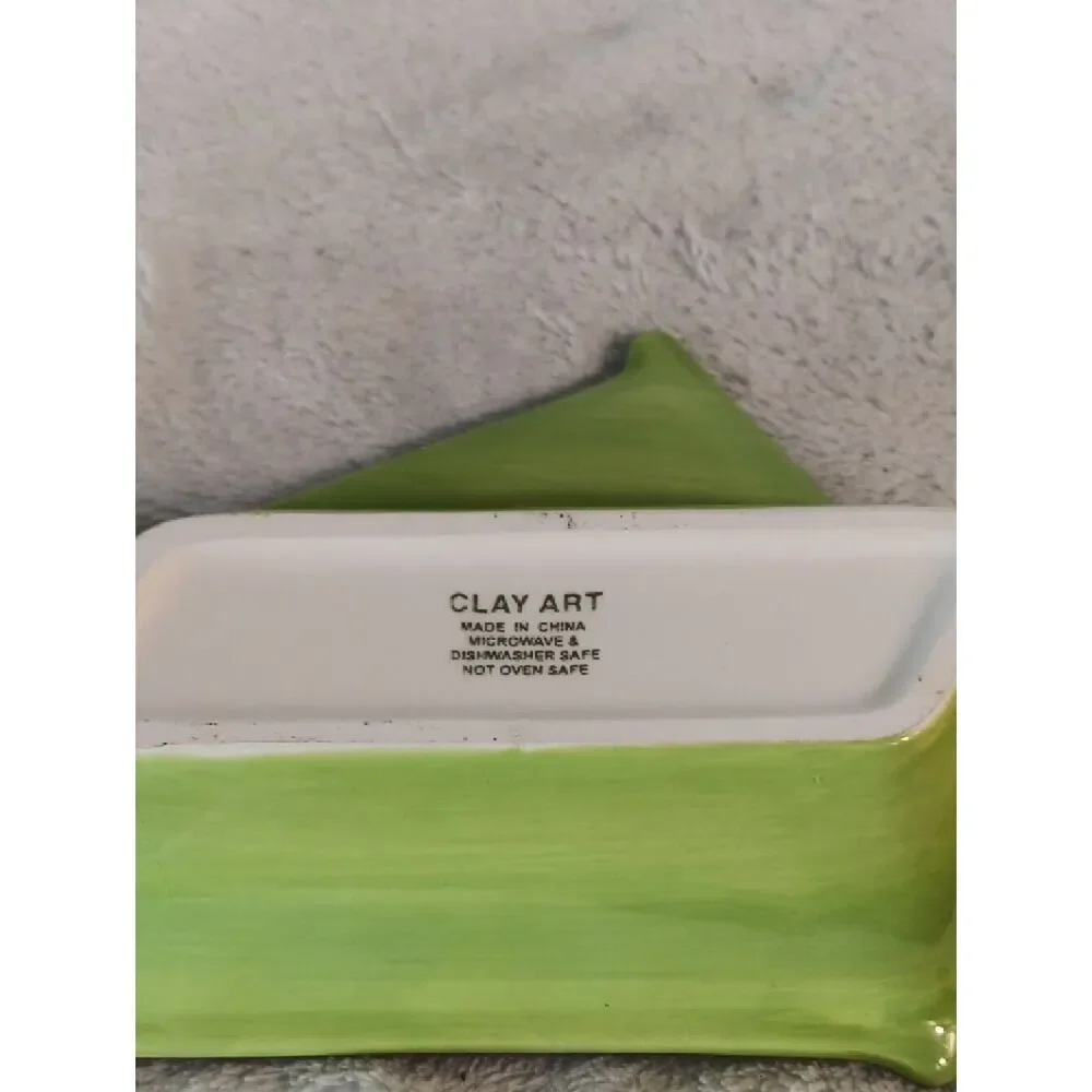 CLAY ART Green Glazed Ceramic Beachy Snack Tray / Trinket Dish
